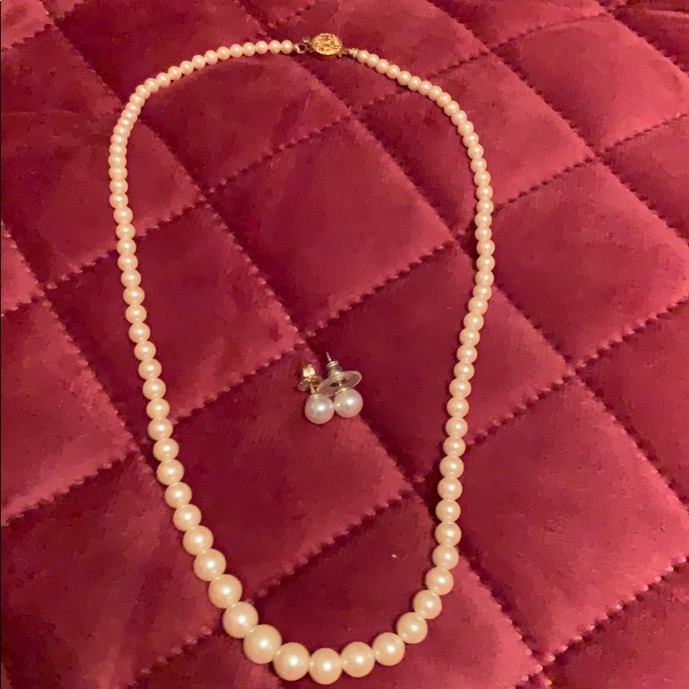 Faux pearl necklace and earrings